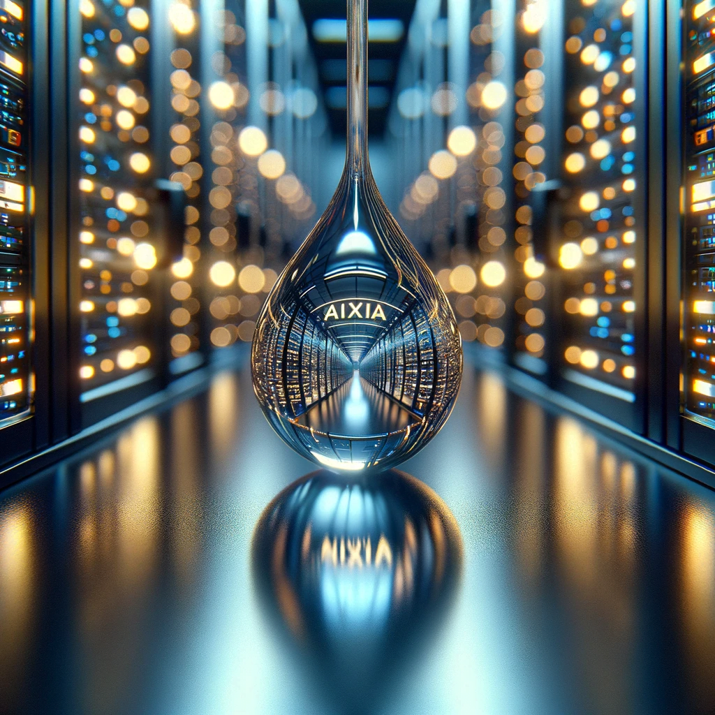 DALL·E 2023-11-03 16.06.40 - Super-realistic photo of an extreme close-up of a single water droplet sliding down the glass door of a data center. The word 'Aixia' is intricately r DALL·E 2023-11-03 16.06.40 - Super-realistic photo of an extreme close-up of a single water droplet sliding down the glass door of a data center. The word 'Aixia' is intricately r