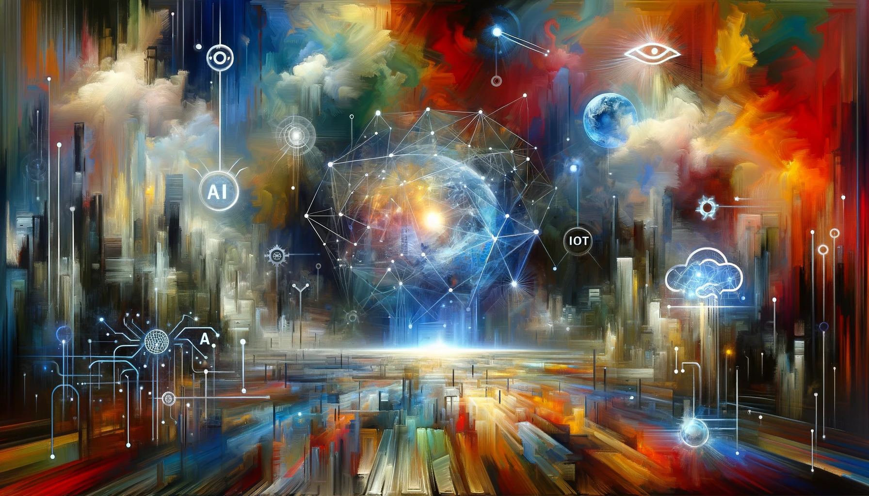 DALL-E 2024-05-16 09.17.54 - A hyperdigitalized environment shown through an abstract expressionism art style, depicting the interconnectedness of AI, IoT, and digital networks wi DALL-E 2024-05-16 09.17.54 - A hyperdigitalized environment shown through an abstract expressionism art style, depicting the interconnectedness of AI, IoT, and digital networks wi